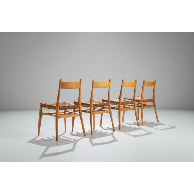 Mid-Century Modern Oak Dining Chairs with Papercord Seats, 1970s, Set of 4 For Sale - Image 3 of 11