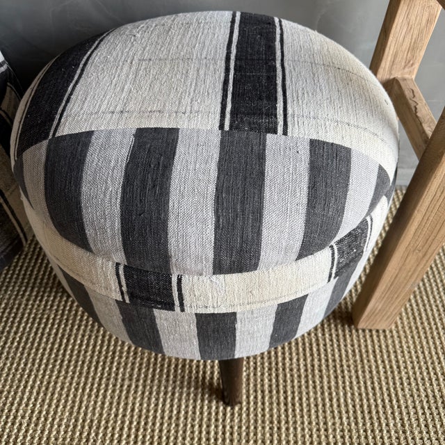 Greige Pair of Modern Neutral Gray, Black & Greige Stripe Ottomans Made From Vintage Turkish Rugs For Sale - Image 8 of 8