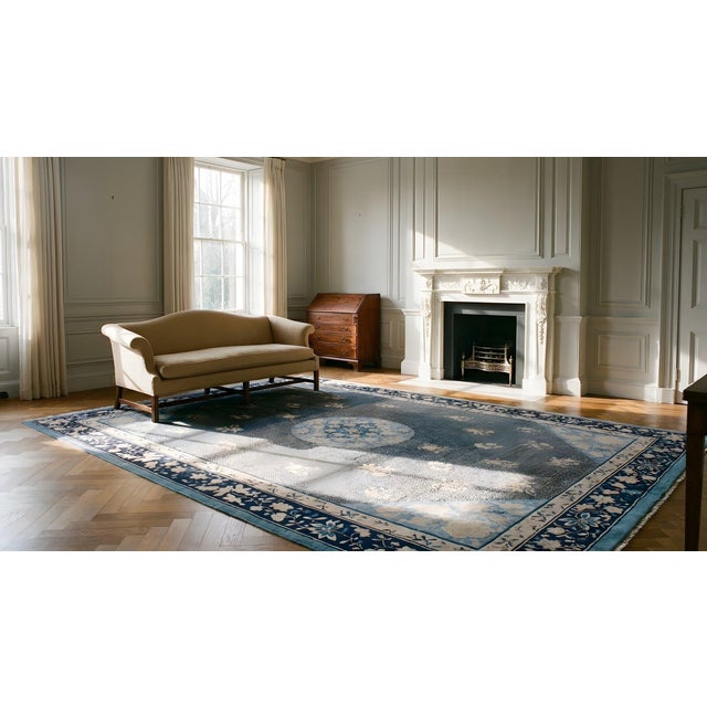 Navy Blue 1880s Blue Navy Medallion Antique Chinese Peking Rug 9' X 11' 8'' Hand Knotted Wool Carpet For Sale - Image 8 of 10