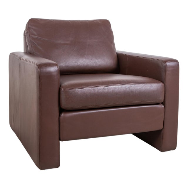 Conseta Leather Armchair in Brown Coffee Mahogany with Headrest by COR For Sale