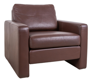 Conseta Leather Armchair in Brown Coffee Mahogany with Headrest by COR