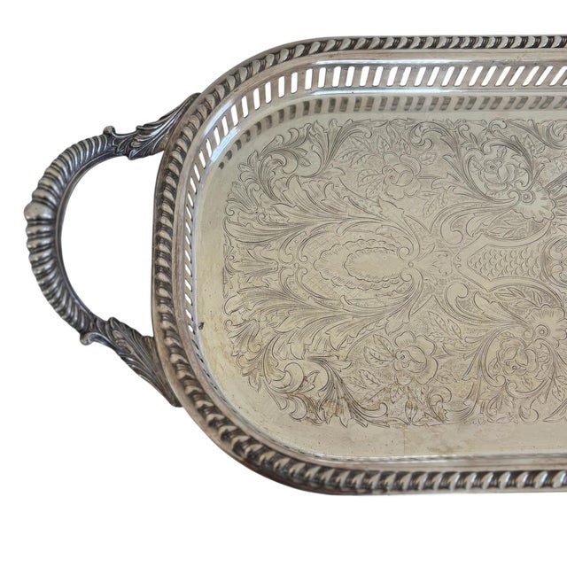 Antique W & S Blackinton Large Silver Plated Footed Gallery Serving Drink Tray For Sale - Image 4 of 12