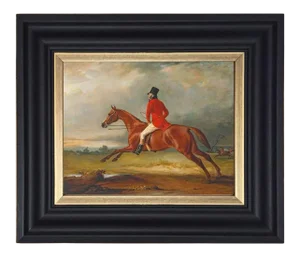 "Major Healey Wearing Raby Hunt Uniform" Contemporary Reproduction Print on Canvas After J. Ferneley, Framed