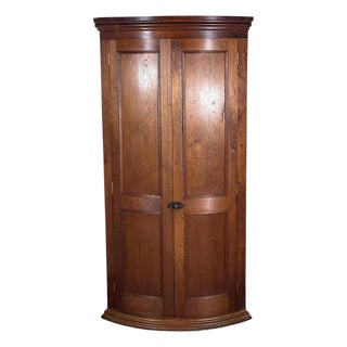 Antique Nineteenth Century American Country Pine Curved Bow Front Corner Cupboard Cabinet For Sale
