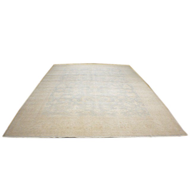 Afghan Oushak Wool 12x15 Blue & Ivory Handmade Area Rug #1142741 For Sale - Image 4 of 11
