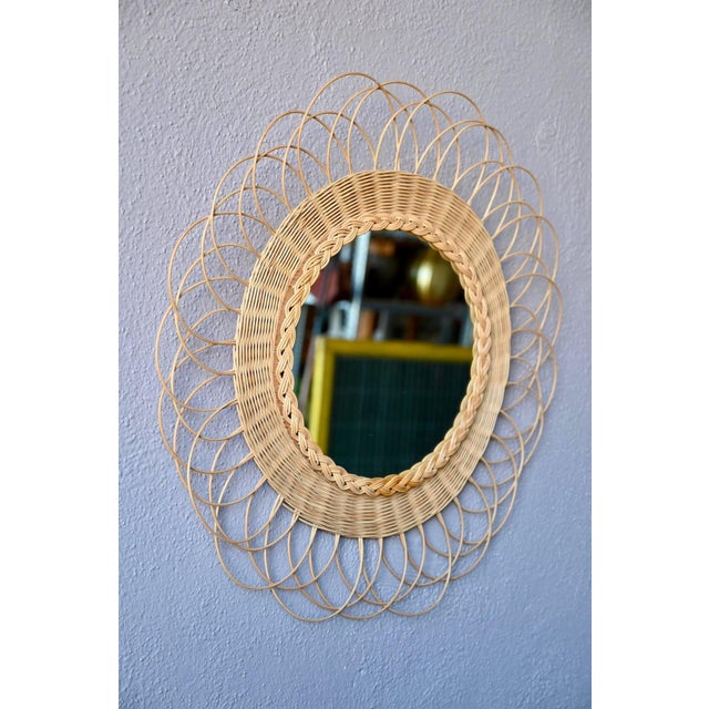 Round Wall Mirror in Woven Rattan by Dillenseger, 1980s For Sale - Image 3 of 7