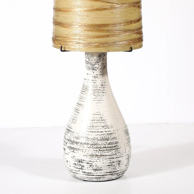 Mid-Century White Glazed Ceramic Table Lamp With Monumental Spun Resin Shade For Sale - Image 4 of 16