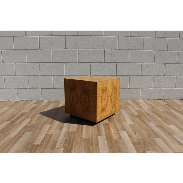 1970s Mid Century Modern Milo Baughman Style Burlwood Cube Side Table, 1970s For Sale - Image 5 of 18