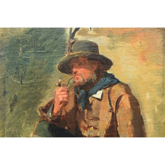 Rudolf Schick, Pipe-Smoking Mountain Farmer, 1800s, Oil Painting on Canvas, Framed For Sale - Image 3 of 9