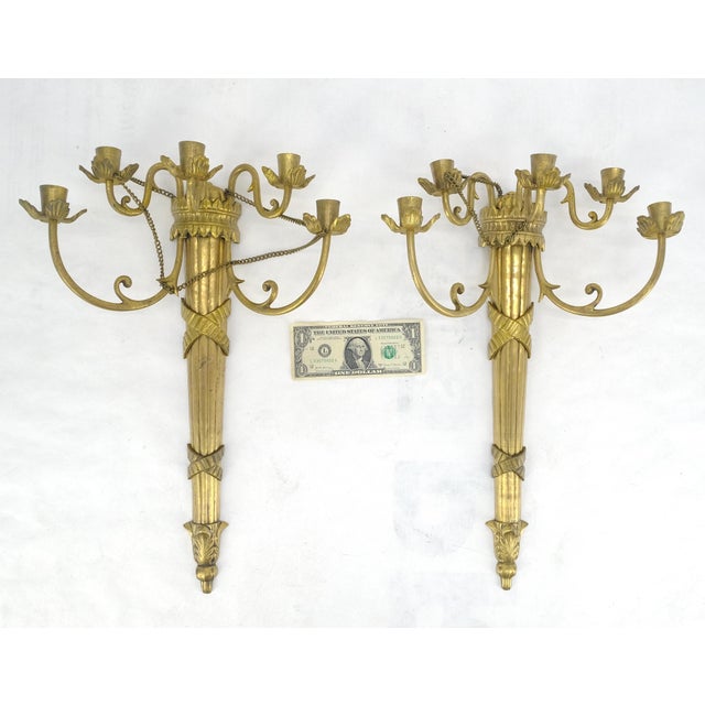 Pair of Antique Regency Revival Bronze Wall Sconces Candle Sticks MINT For Sale - Image 9 of 18