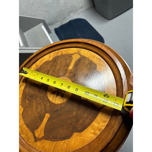Brown Victorian-Style Marquetry Pedestal Table, Often Referred to as a "Wine Table" or "Inlaid Occasional Table. For Sale - Image 8 of 8
