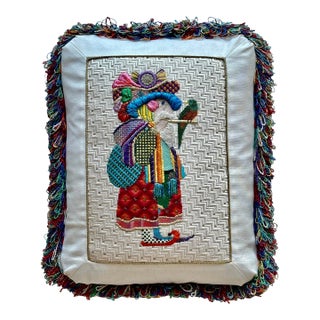 1999 Whimsical Handmade Folk Art Pillow For Sale