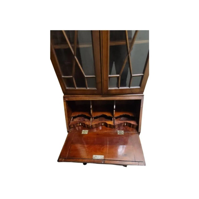 Traditional 1840s Diminutive George III Walnut Block Front Slant Front Bureau Bookcase Cabinet For Sale - Image 3 of 13
