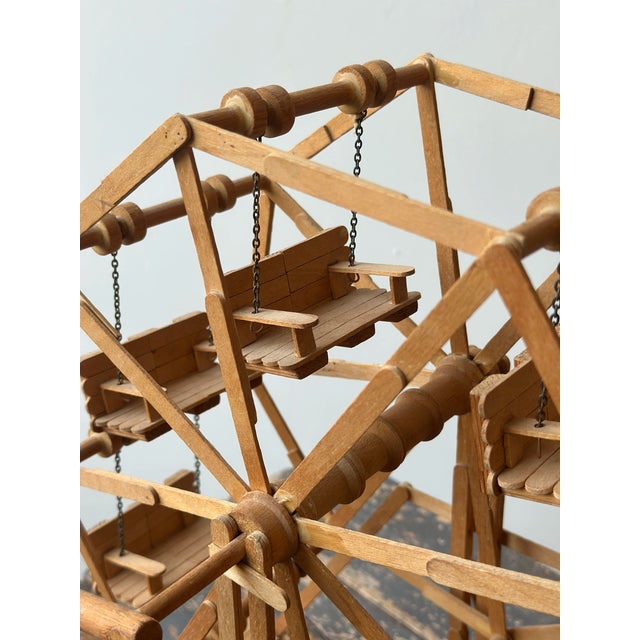 Brown Vintage Folk Art Popsicle Stick + Spool Kinetic Ferris Wheel Sculpture, Circa 1970s For Sale - Image 8 of 17
