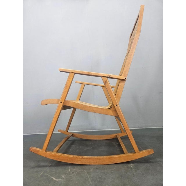 Midcentury Wood and Rattan Rocking Chair, Denmark, 1960s For Sale - Image 6 of 12