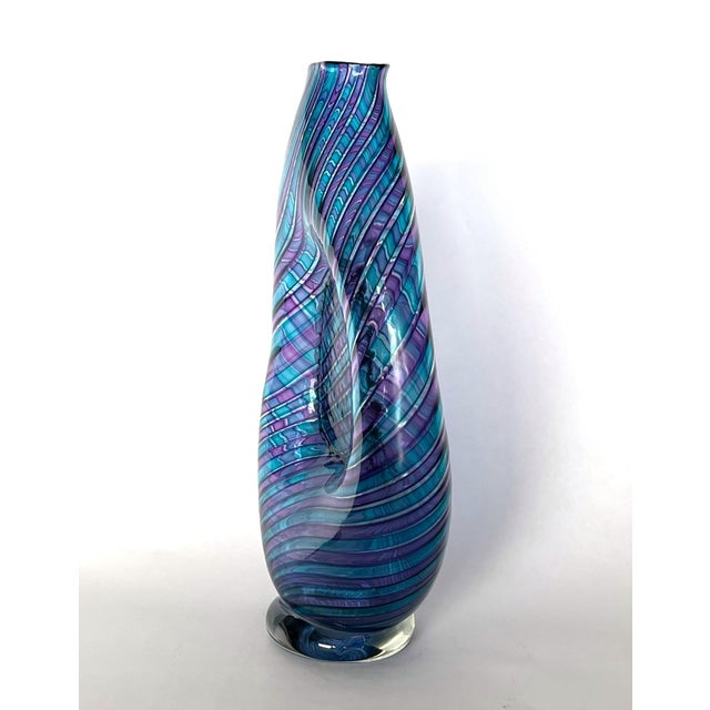 Handblown Art Glass With Reticello Pattern in Blue and Lavendar in Murano Style For Sale - Image 4 of 14