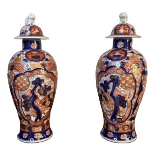 Antique 19th Century Japanese Imari Lidded Vases, Set of 2 For Sale