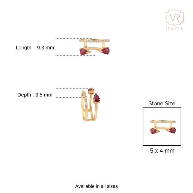 VRJewels Designer Open Ruby Split Band Ring With Diamonds in 14k Yellow Gold Size 6 For Sale - Image 9 of 17