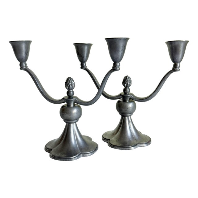 Just Andersen Pewter Candlesticks, Denmark, 1930s For Sale
