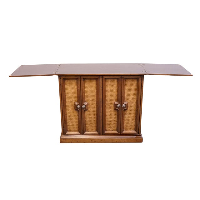 Drexel Furniture Solid Pecan Mediterranean Old World 76" Flip Top Server Buffet W. Caned Doors For Sale - Image 11 of 15