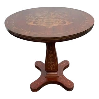 Mid 20th Century Charles X French-Style Marquetry Inlaid Pedestal Center Table For Sale
