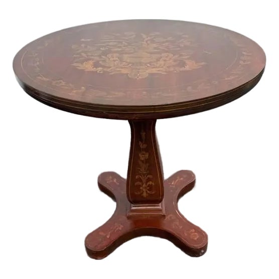 Mid 20th Century Charles X French-Style Marquetry Inlaid Pedestal Center Table For Sale