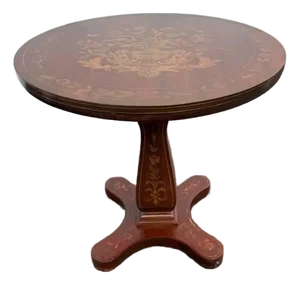 Mid 20th Century Charles X French-Style Marquetry Inlaid Pedestal Center Table