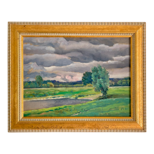 Vintage Original Oil Painting Landscape With Rolling Storm Clouds, 1997