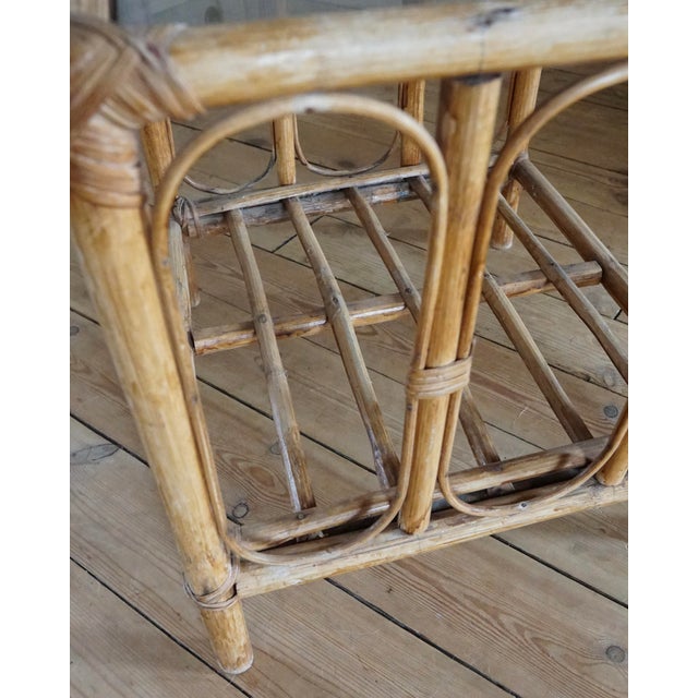 Vintage Side Table in Rattan and Smoked Glass, 1970s For Sale - Image 6 of 13