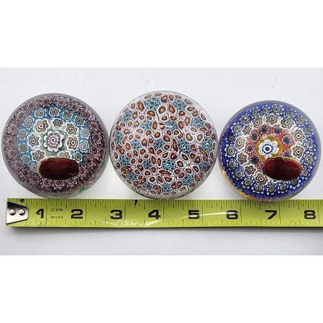 Glass Set of 3 Murano Milifiori Paper Weights With Factory Stickers - Made in Italy For Sale - Image 7 of 7