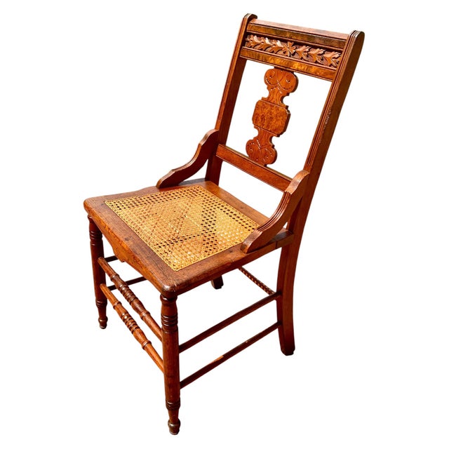 Antique Eastlake Victorian Walnut Dining Side Hall Accent Chair W Cane Seat For Sale - Image 9 of 16
