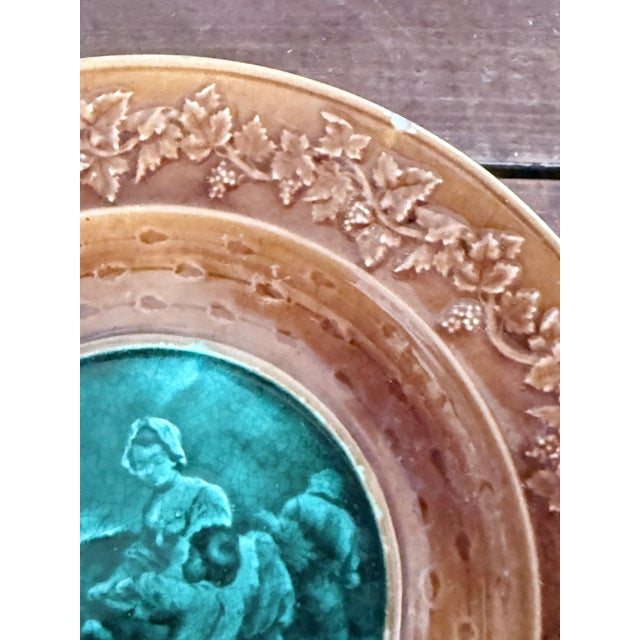 Ceramic Set of 4 Antique Plates & Cake Stand With Classical Figural Medallions, C. 1900 For Sale - Image 7 of 12