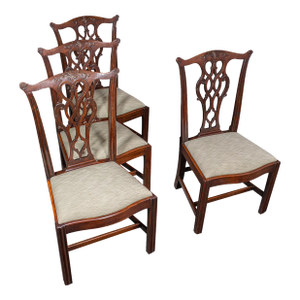 4 Antique Dining Room Chairs, English, Seat, After Chippendale, Georgian, C.1800