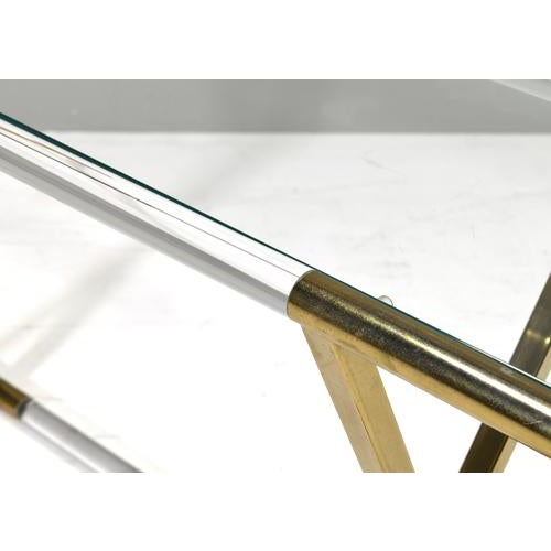 Hollywood Regency Acrylic Glass and Brass Console Table by Charles Hollis Jones, 1980s For Sale - Image 12 of 15