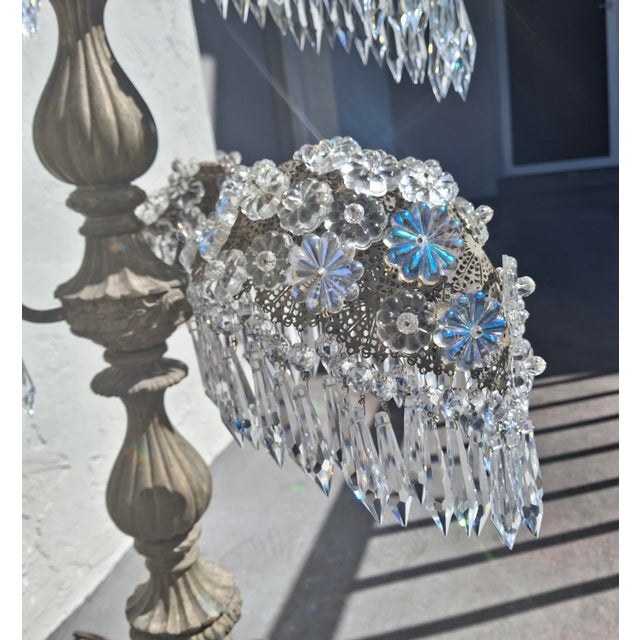 XL 1920's Opulent Hollywood Regency Palm Tree With Cut Crystal Table Lamp For Sale - Image 12 of 18