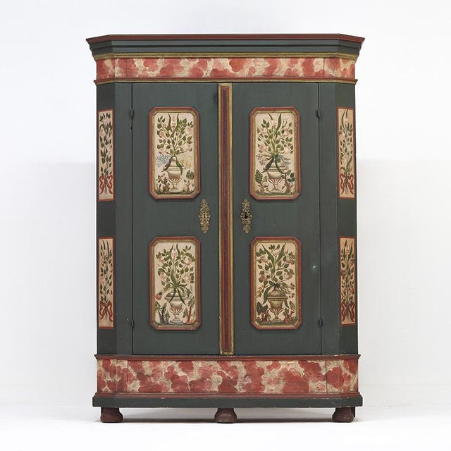 Rustic Folk Art Painted Rustic Farmhouse Bridal Cabinet For Sale - Image 3 of 14