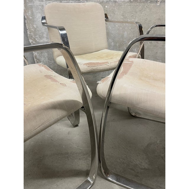 Set of Three Mid Century Modern Chrome Flat-Bar Dining, Office, or Accent Armchairs For Sale - Image 10 of 14