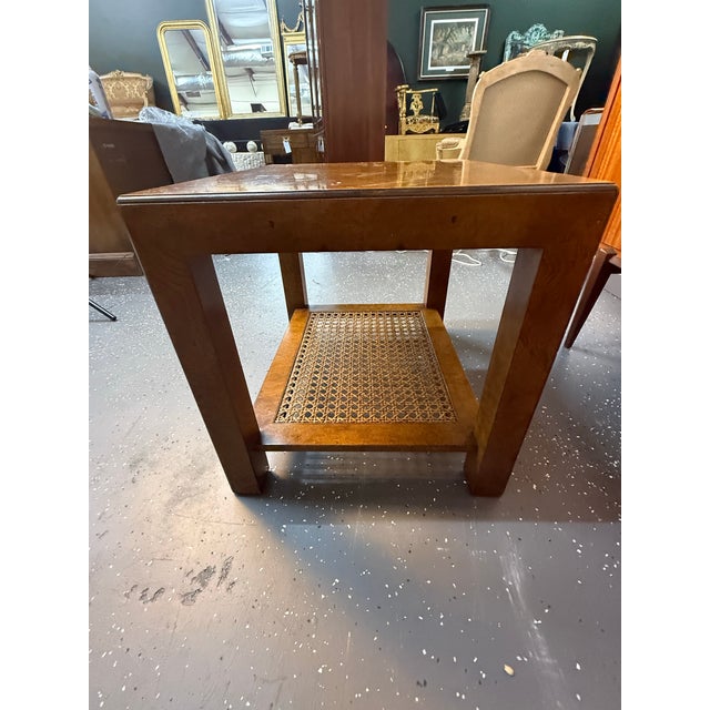 Wood 1970’s John Widdicomb Burlwood Side Table With Cane Shelf For Sale - Image 7 of 10