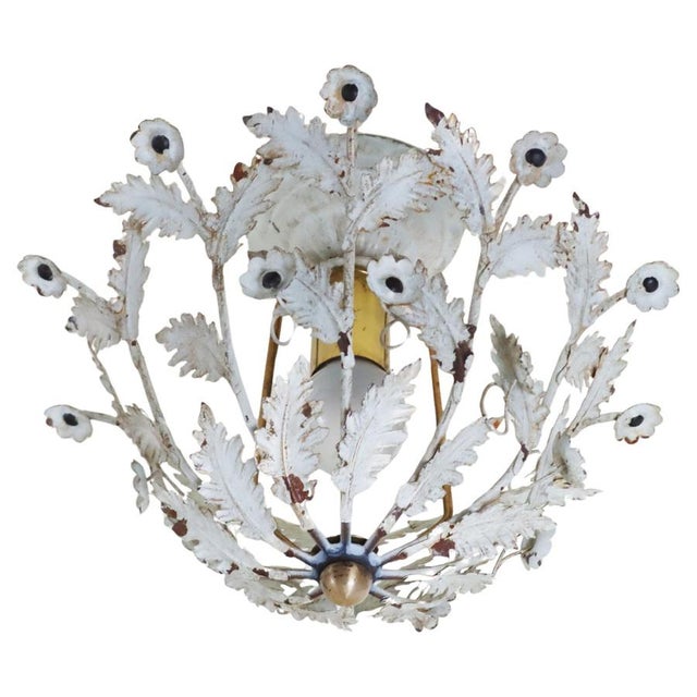 Floral Ceiling Light with White Flowers and Leaves, 1950s For Sale - Image 13 of 13