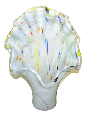 Large 17" Italian Murano "Confetti" White Glass Vase Mid Century Modern "Confetti" White Glass - #1