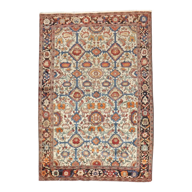 Early 20th Century Zabihi Collection Ivory Ground Malayer Accent Rug - 4'2" x 6'3" For Sale