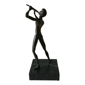 Vintage Bronze Male Aulos, Double Flute, Greek Sculpture
