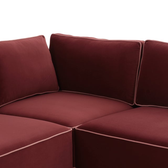 Willow Berry Red with Mauve Piping Modular 7-Piece Performance Velvet Large Chaise Sectional For Sale - Image 4 of 6