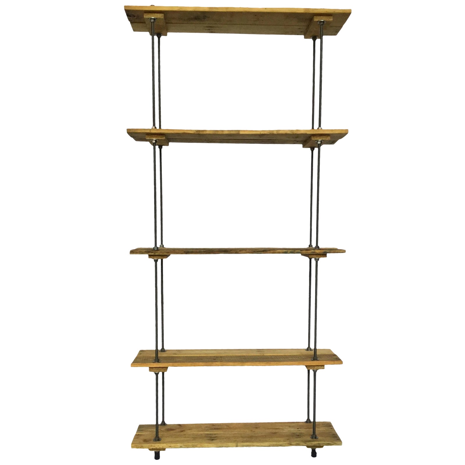Industrial Tall Recycled Wood and Metal Rod Adjustable Bookcase Shelf