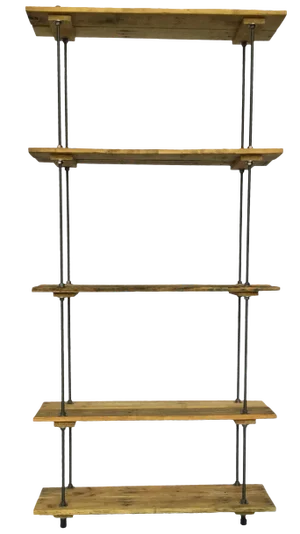Industrial Tall Recycled Wood and Metal Rod Adjustable Bookcase Shelf