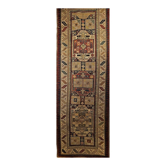 Antique Karachov Kazak Runner, Hand-Woven Wool, Caucasus, Late 1800s, 3' x 9' For Sale