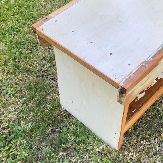 2020s Handcrafted Primitive Pine Wood Bench by Local Folk Artist Made With Antique Wood For Sale - Image 5 of 7