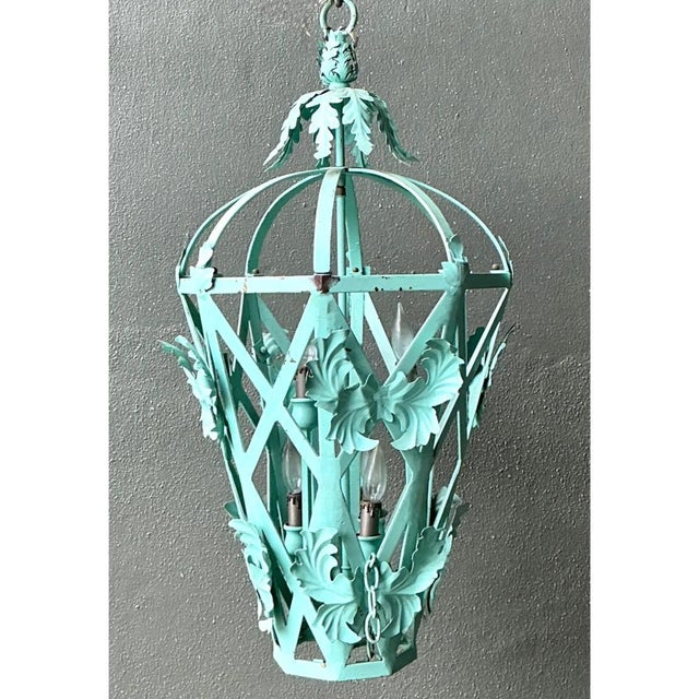 Mint Vintage Painted Metal Hanging Lantern For Sale - Image 8 of 12