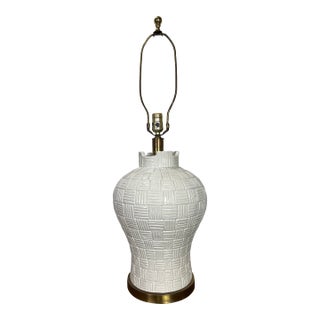 Vintage Glazed Ceramic Basketweave Hansen Lamp For Sale