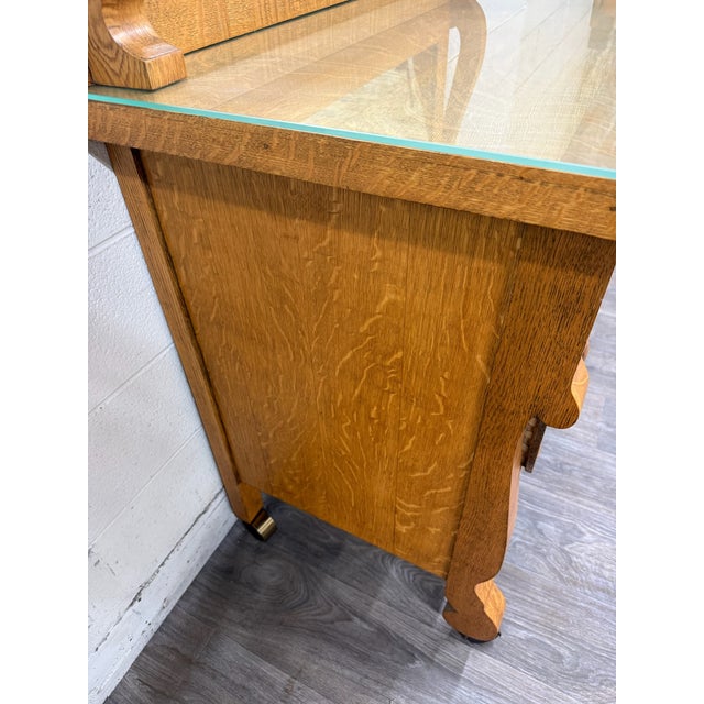 1910s Antique American Empire Revival Oak Lowboy Dresser Chest of Drawers With Mirror For Sale - Image 5 of 18